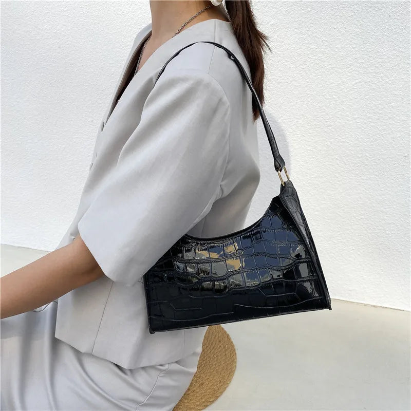 Retro Alligator Pattern Female Small Handbags and Purse Armpit Shoulder Bags High Quality PU Leather Ladies Clutch Totes Bag